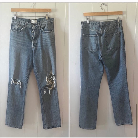 Agolde Lana Mid Rise Vintage Straight Jeans in Backdrop 27 - Picture 3 of 9